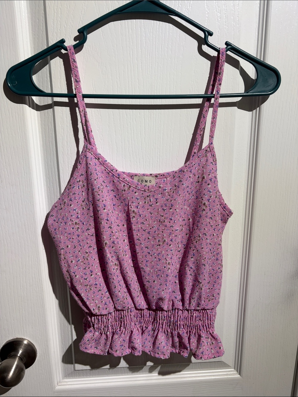 Como Vintage Floral Smocked Hem Tank Top